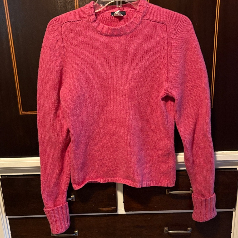 J. Crew Vintage Vibrant Pink 100% Wool Crew Neck Sweater